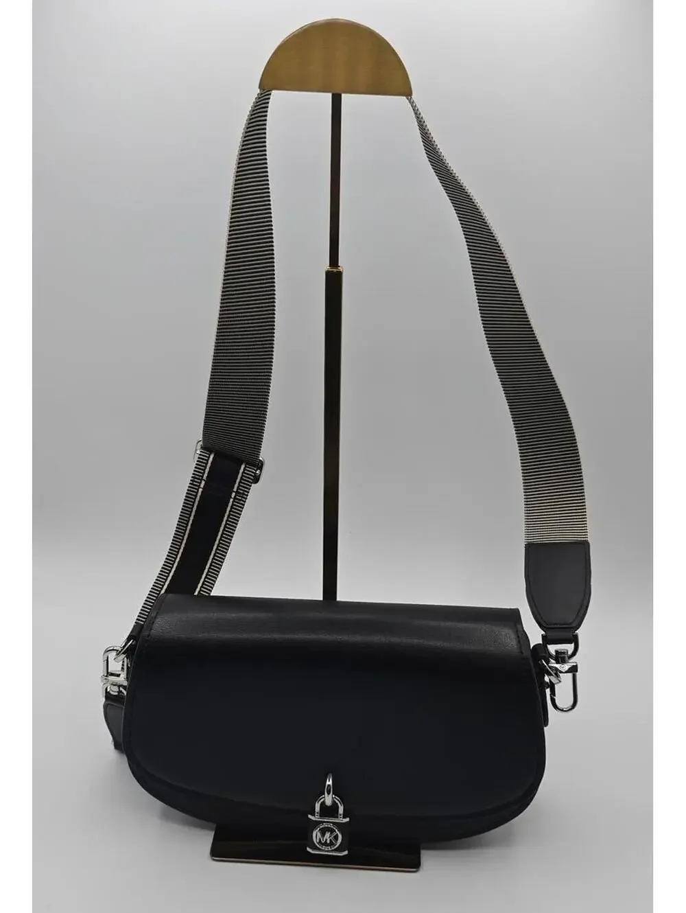 Black Michael Kors Mila Medium Leather Messenger Bag